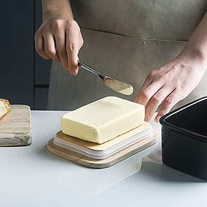 Butter Dish Airtight Butter Keeper, Porcelain Butter Storage Container with Lid (Black)