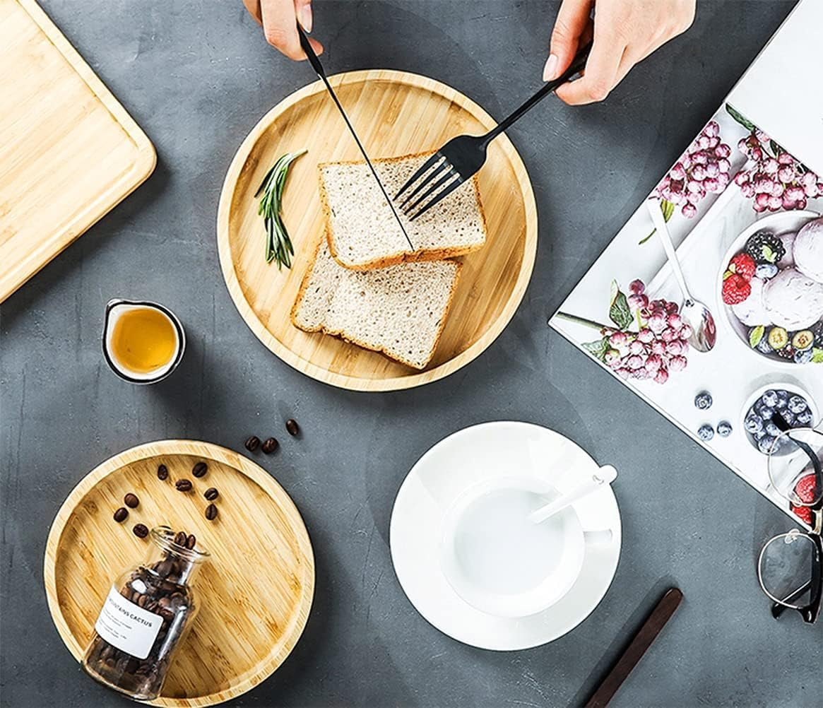 2 Pack Bamboo Tray 12 X 12 X 1 + 10 X 10 X 1 Inches Serving Tray Tea Tray Fruit Platters Dinner Plate Sour Candy Tray