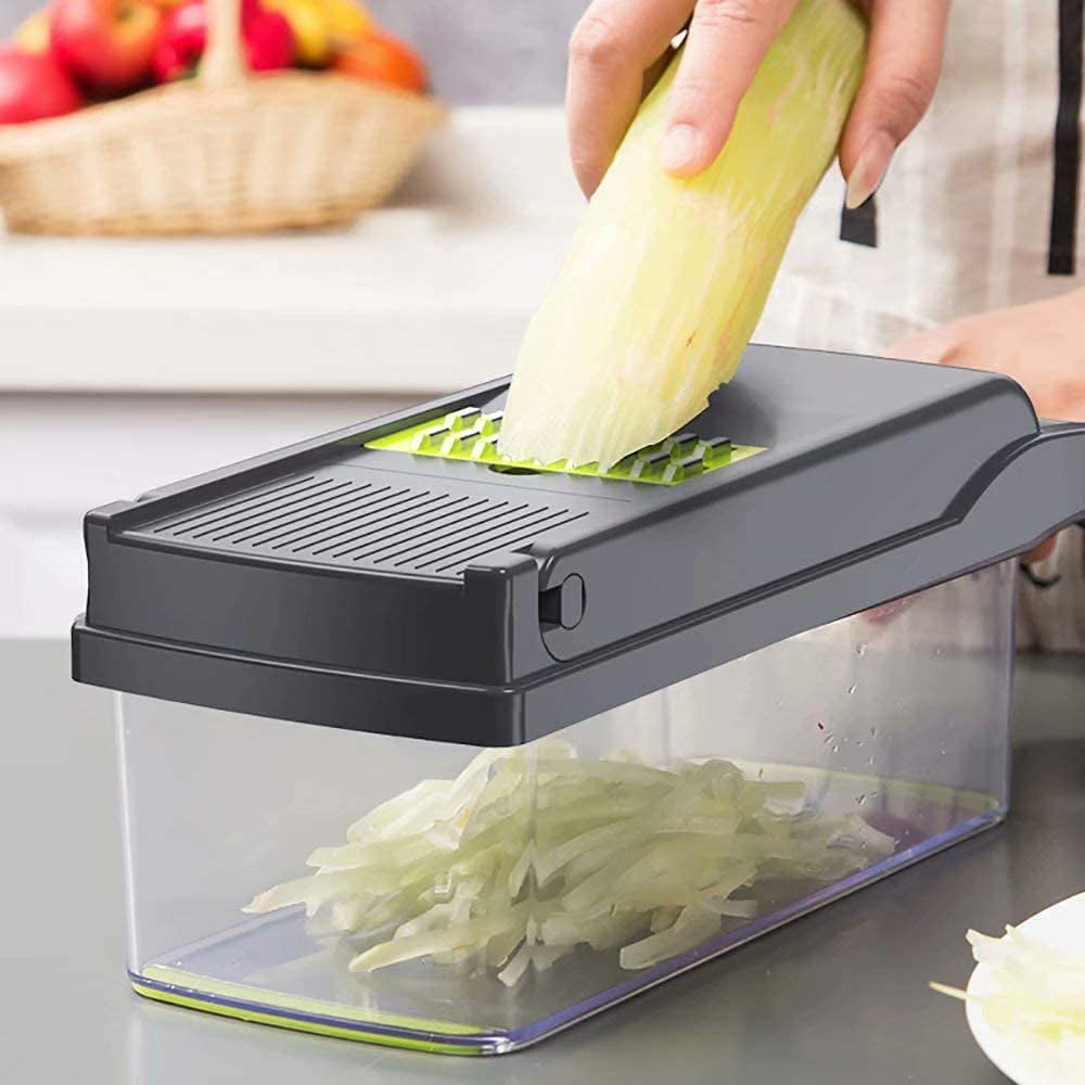 Vegetable Chopper Mandoline Slicer Cutter and Grater 11 in 1 Vegetable Slicer Potato Onion Veggie Chopper Dicer with Container Gray