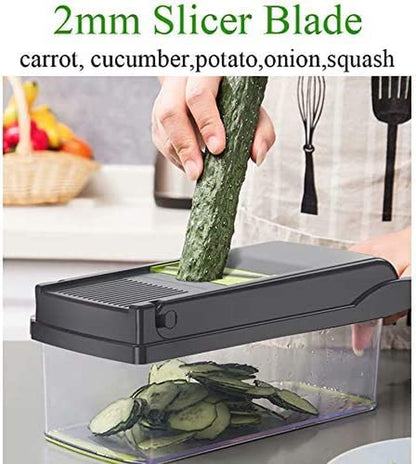 Vegetable Chopper Mandoline Slicer Cutter and Grater 11 in 1 Vegetable Slicer Potato Onion Veggie Chopper Dicer with Container Gray