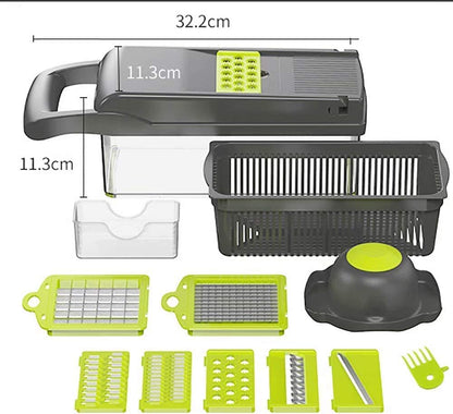 Vegetable Chopper Mandoline Slicer Cutter and Grater 11 in 1 Vegetable Slicer Potato Onion Veggie Chopper Dicer with Container Gray